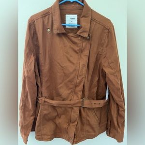 Sonoma Jeans Cotton Moto zip up/ button up belted Jacket Women’s XL Brand New